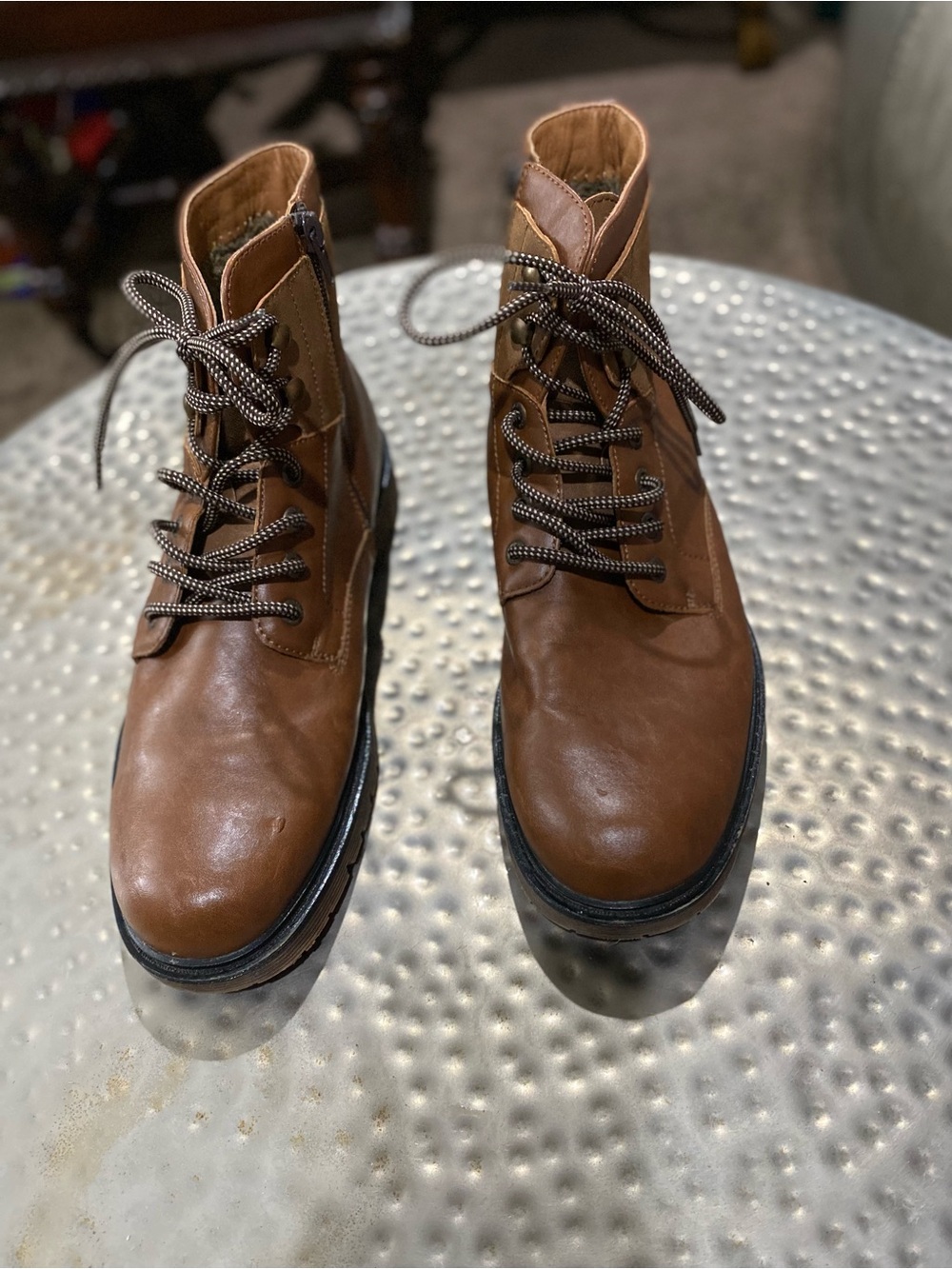 Madden NYC Brown Combat Ankle Boots Faux Fur Lined Lace-Up Zipper US 9